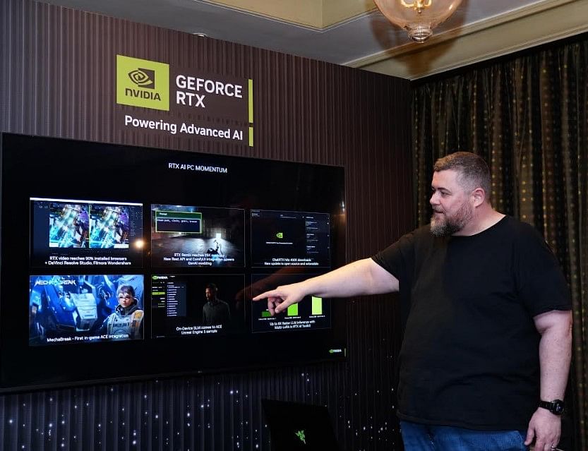 John Gillooly, Technical Product Marketing Manager, Asia Pacific South, NVIDIA showcasing latest Nvidia-powered AI PCs in Bengaluru on September26, 2024.