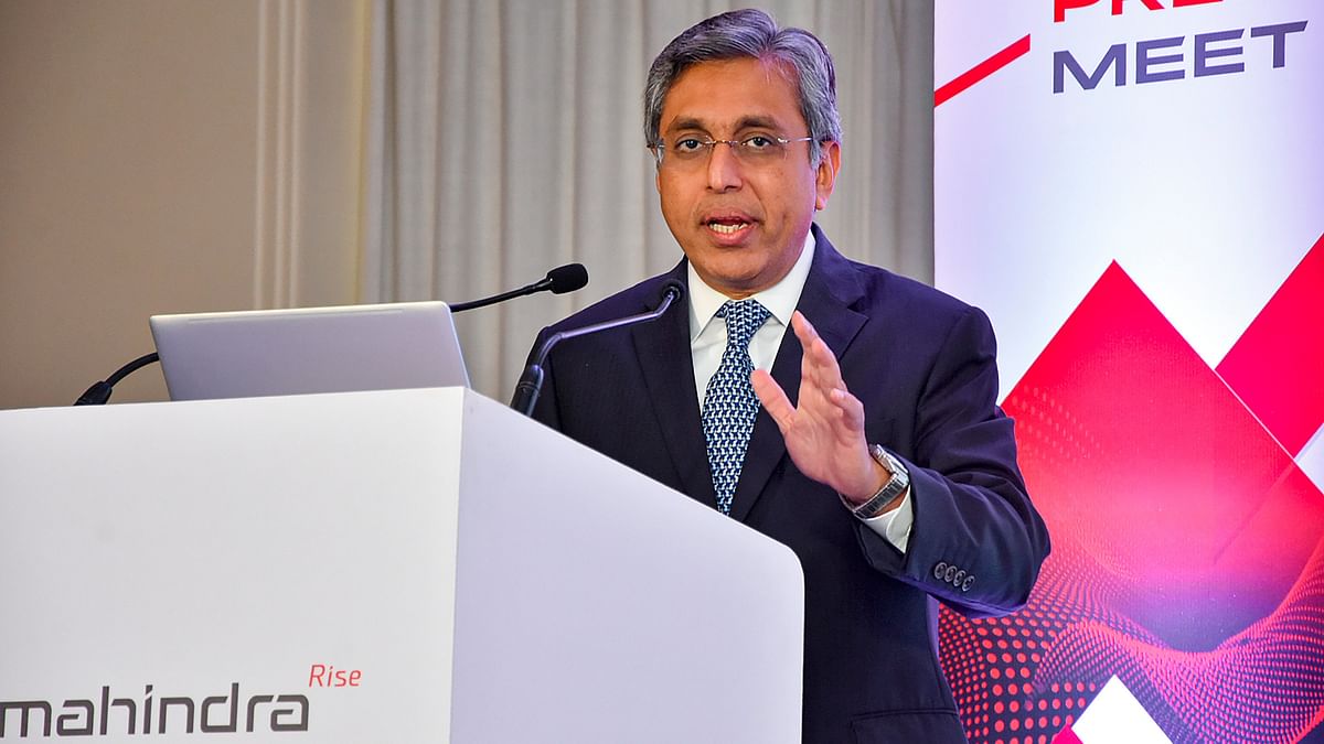 File Photo: Mahindra &amp; Mahindra Ltd. MD and CEO Anish Shah addresses during the release of the company's Q1 FY2024 financial results, at Mahindra Towers in Mumbai.