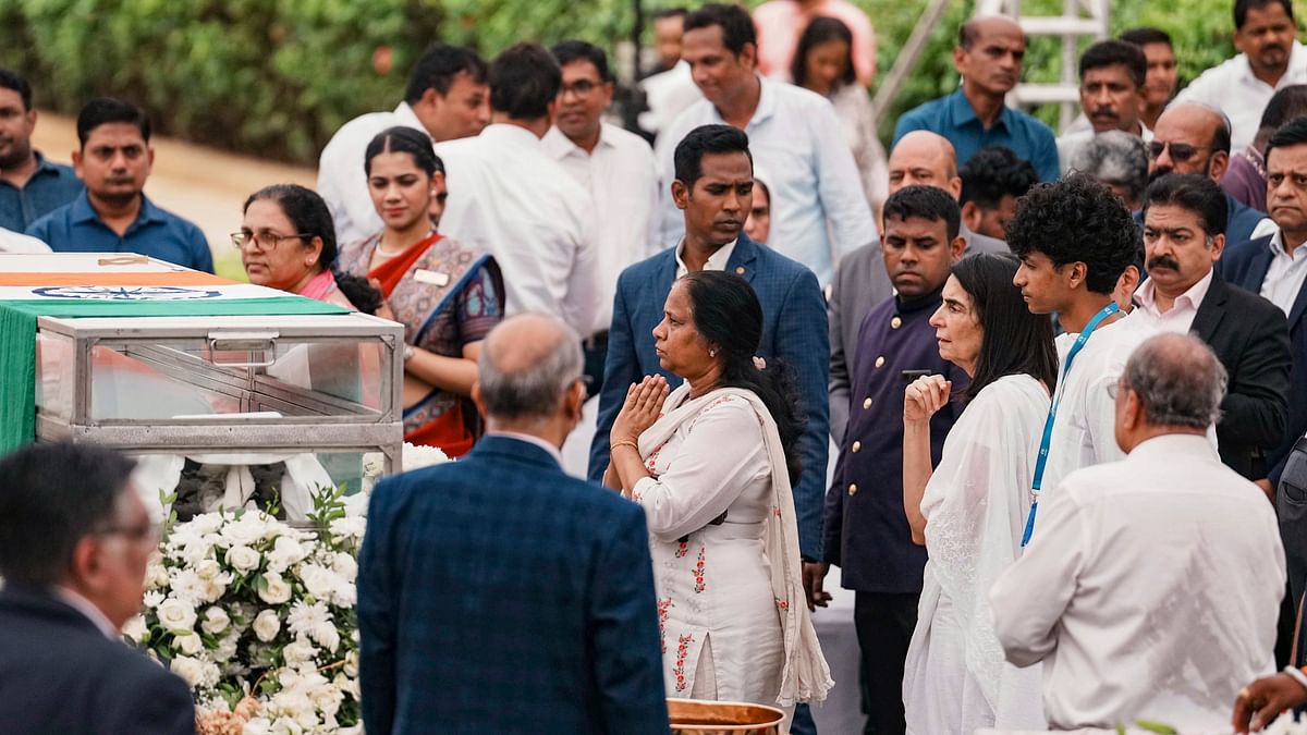 People pay homage to business leader Ratan Tata at NCPA lawns, in Mumbai.