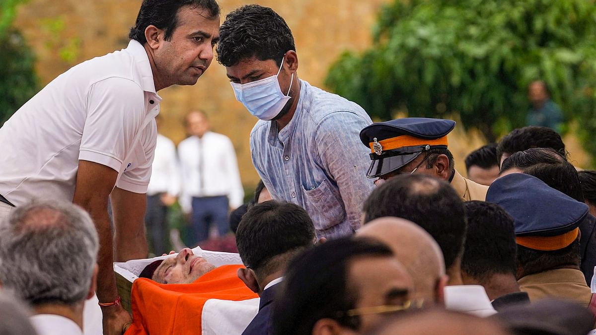 Mortal remains of business leader Ratan Tata being kept at NCPA lawns for public viewing, in Mumbai.