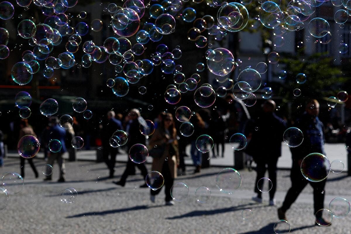 Bubbles from a street performer are pictured near the Centre Pompidou modern art museum, also known as Beaubourg, in Paris, France.