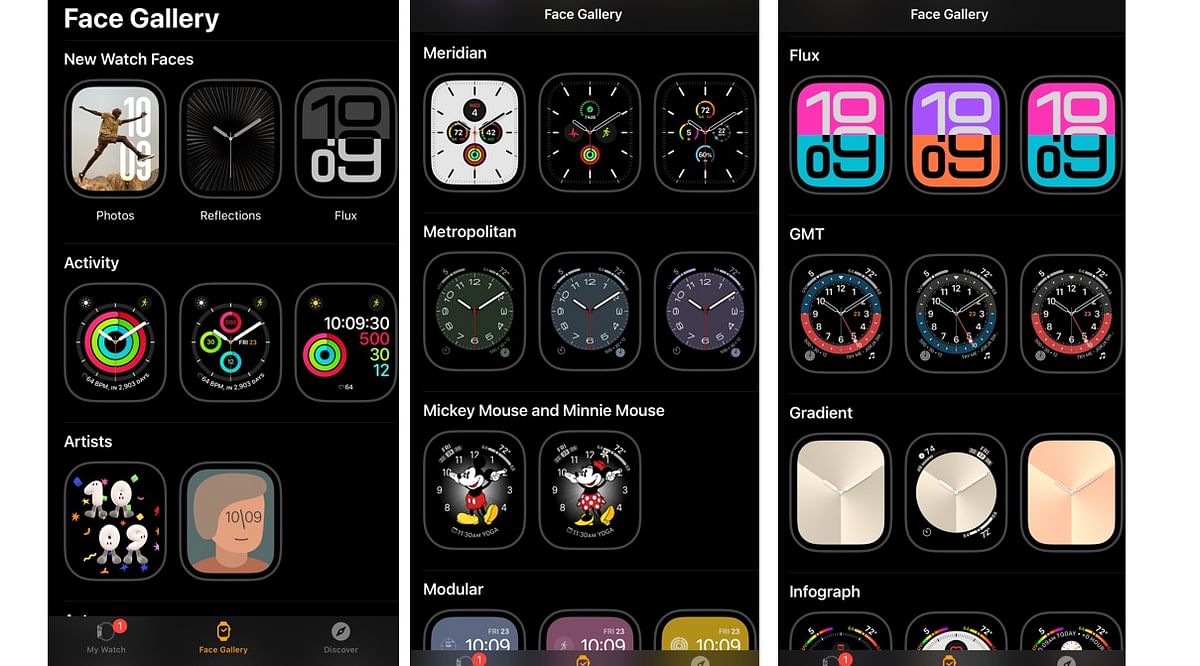 Watch face gallery on Apple Watch app on iPhone.