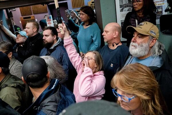 Boeing workers from the International Association of Machinists and Aerospace Workers District 751 attend a rally at their union hall during an ongoing strike in Seattle, Washington.