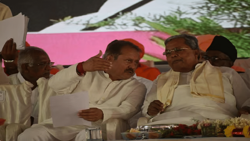 Appaji C S Nadagouda, Chairman, Karnataka Soaps and Detergents Ltd and MLA, Muddebihal (left) with Siddaramaiah, Chief Minister of Karnataka.