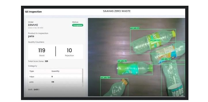 Saahas Zero Waste kiosk scanning plastic waste.