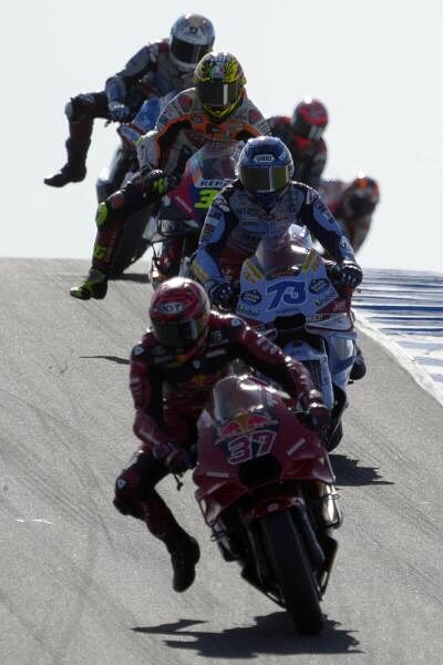 Riders make a practice run prior to the race.