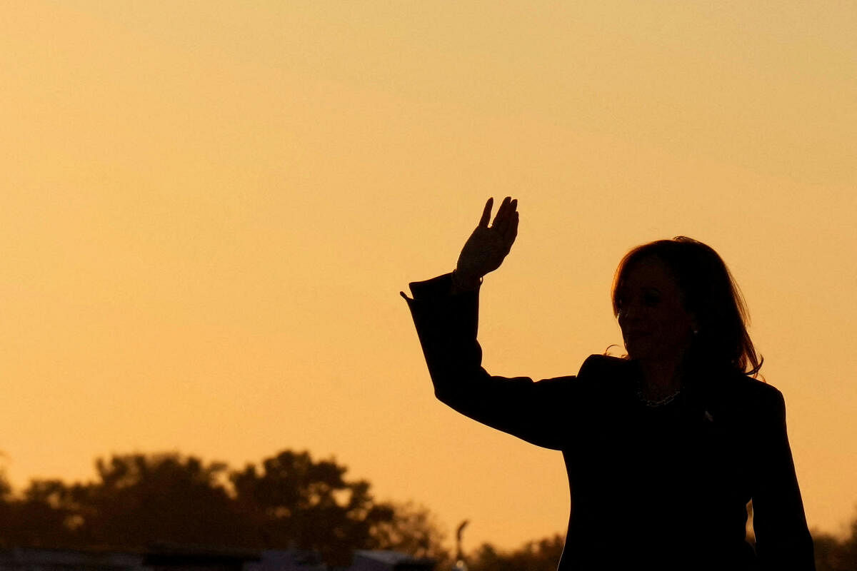 Democratic presidential nominee Vice President Kamala Harris departs, at Oakland County International Airport