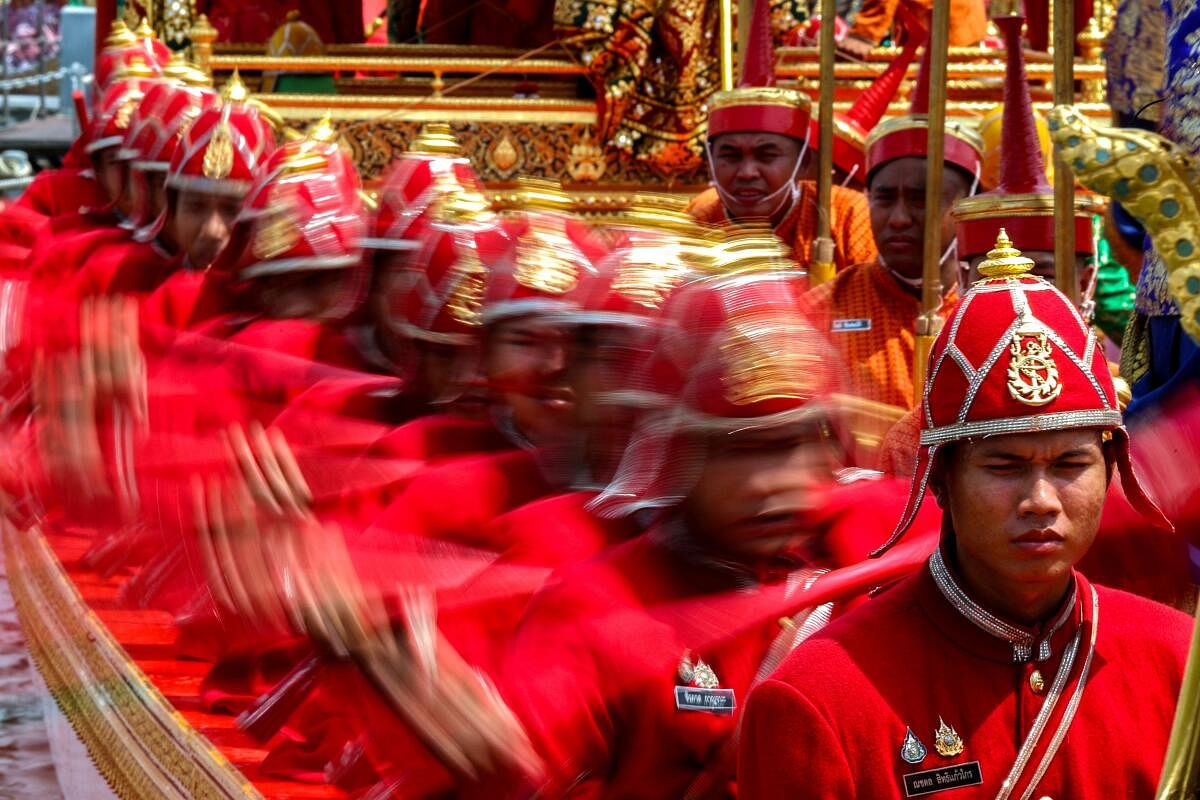 Thailand's King Maha Vajiralongkorn's royal barge procession rehearsal to mark his 72nd birthday in Bangkok.