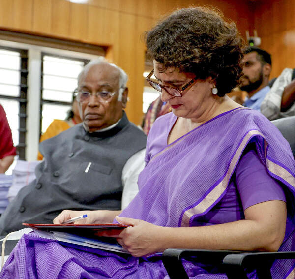 Congress leader and candidate for the upcoming Wayanad Lok Sabha bypoll Priyanka Gandhi Vadra files her nomination, in Wayanad, Kerala.