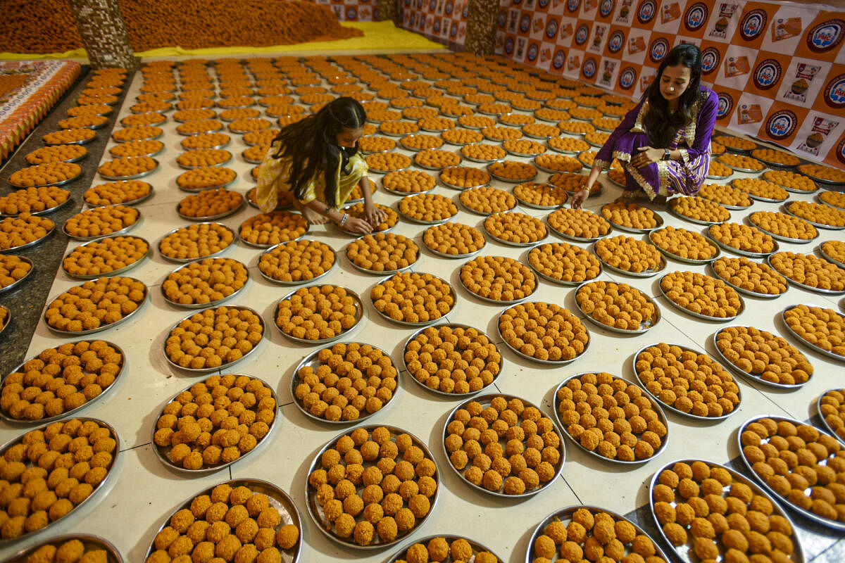 Ladu-Chivda made for sale ahead of Diwali, in Pune.