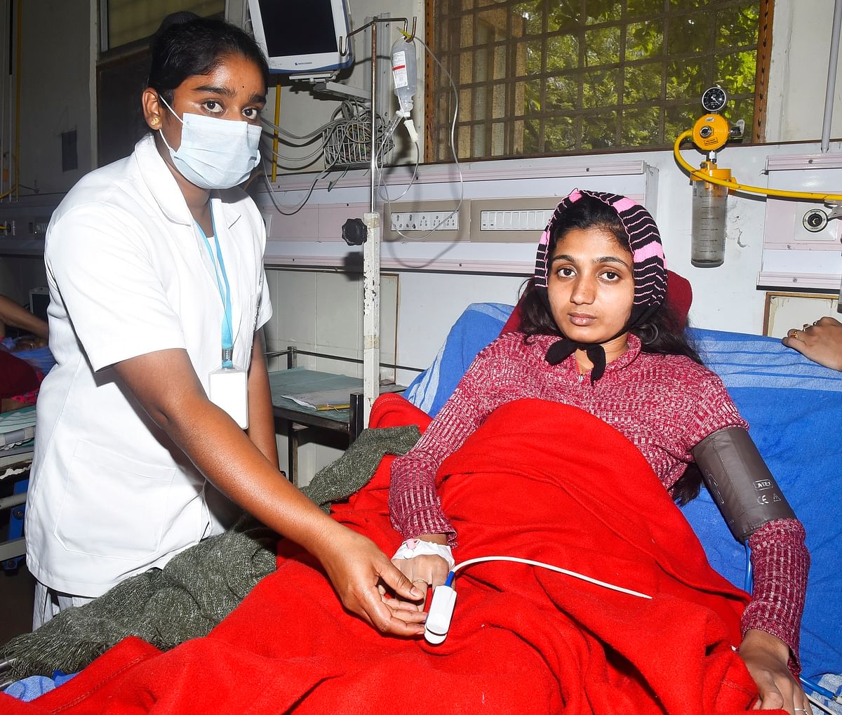 Hamsa receiving treatment at the district hospital in Tumakuru. 