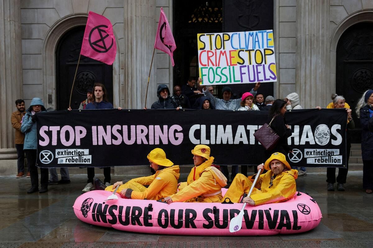 Extinction Rebellion activists protest near the Bank of England, in London, Britain, October 28, 2024