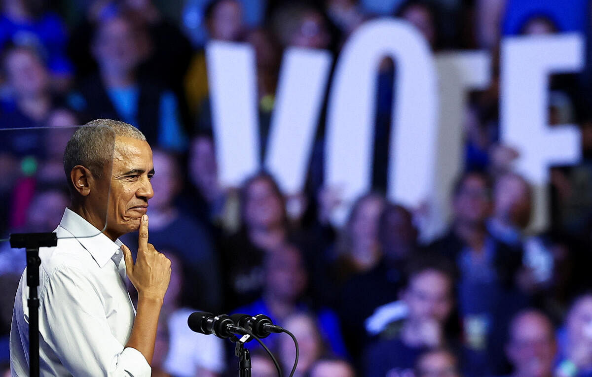 Former U.S. President Barack Obama and rock star Bruce Springsteen campaign for Kamala Harris and Tim Walz in Philadelphia