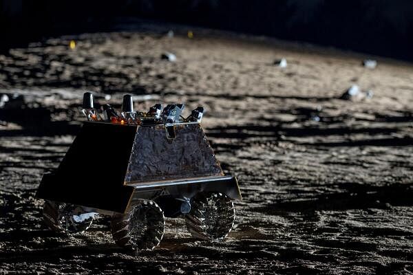 A view shows the Canadian lunar rover prototype during a test demonstration at the Canadian Space Agency (CSA) in Longueuil, Quebec, Canada.