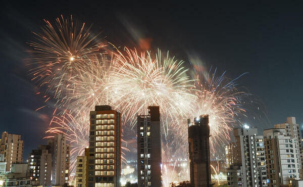 Fireworks light the sky as part of the Diwali celebration, at Shivaji Park in Mumbai.