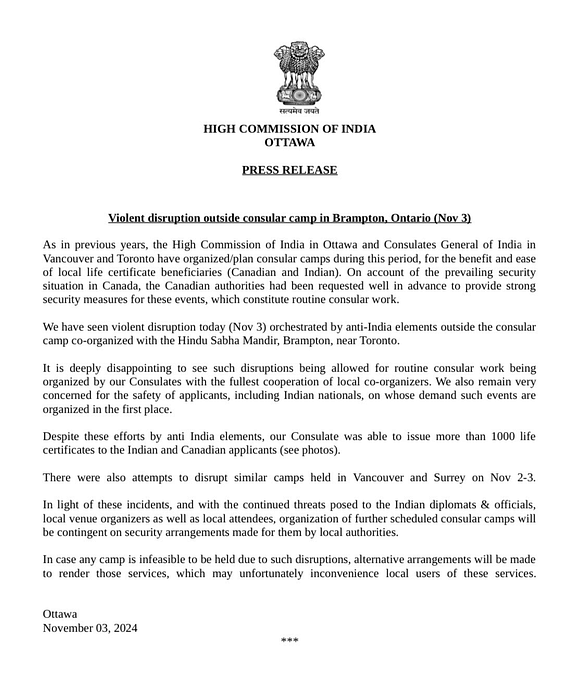 Letter from Indian High Commission