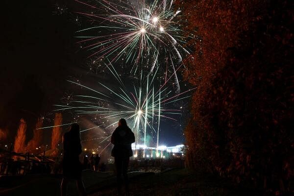 Celtic Park, Glasgow, Scotland, Britain - November 5, 2024 General view as fireworks are seen on Bonfire Night before the match