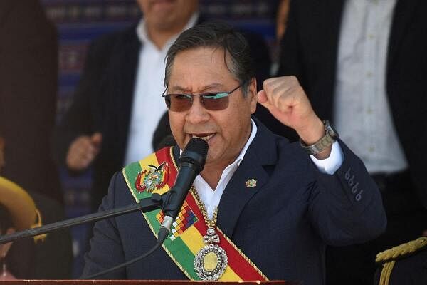 Bolivian President Luis Arce presents his report on four years of governance, in La Paz