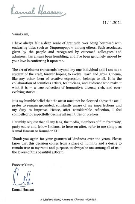 Kamal Hassan's statement