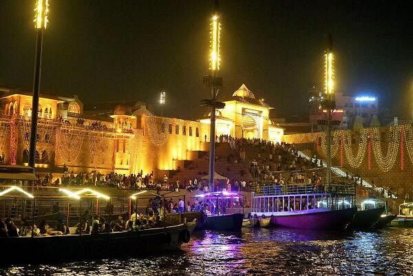 Grand decoration at Ganga ghats of Varanasi on the eve of Dev Diwali, Thursday, Nov 14, 2024.