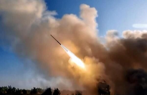 A rocket being launched during the flight-tests of guided Pinaka weapon system conducted by the Defence Research and Development Organisation (DRDO).