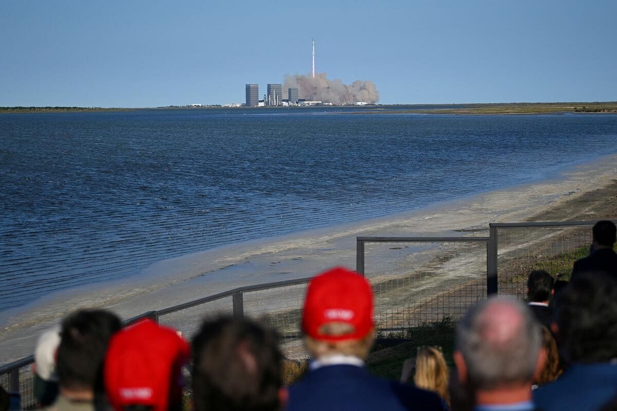 U.S. President-elect Donald Trump looks on during a viewing of the launch of the sixth test flight of the SpaceX Starship rocket, in Brownsville, Texas, U.S., November 19, 2024 .