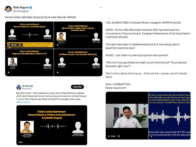 Screenshots of online handles posting the viral audio clips. 