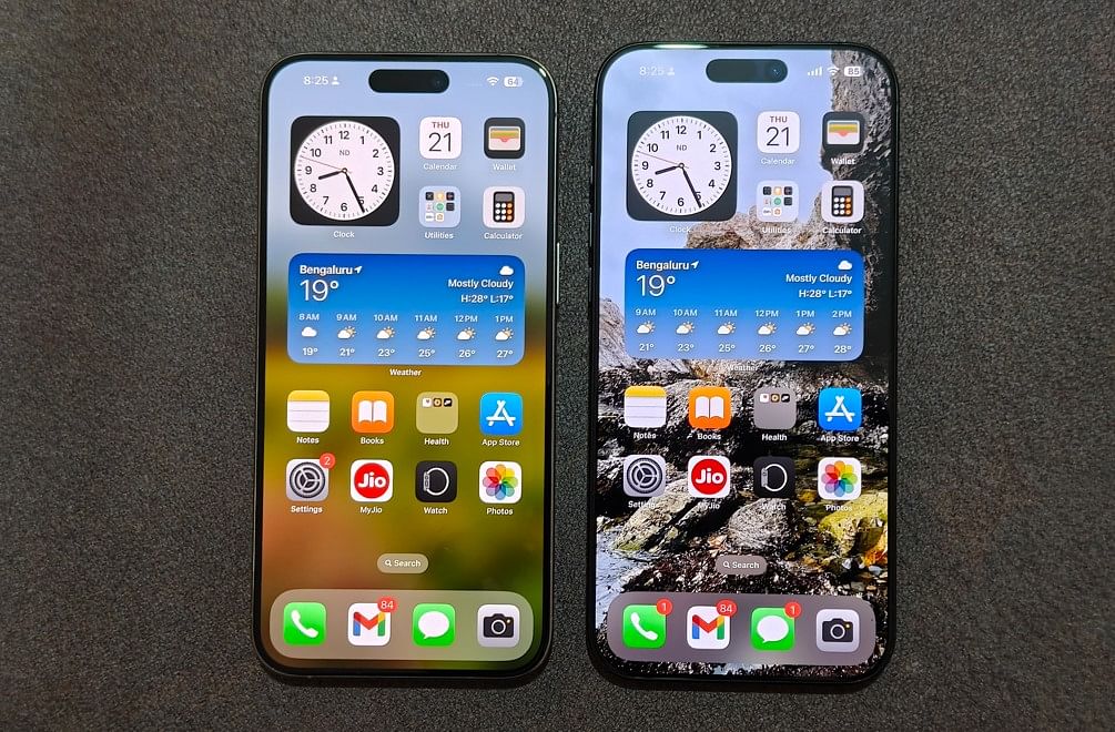 Apple iPhone 15 Pro Max (left) and the iPhone 16 Pro Max (right).