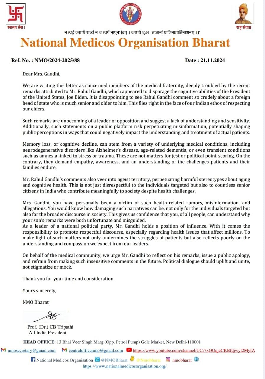 National Medicos Organisation Bharat letter