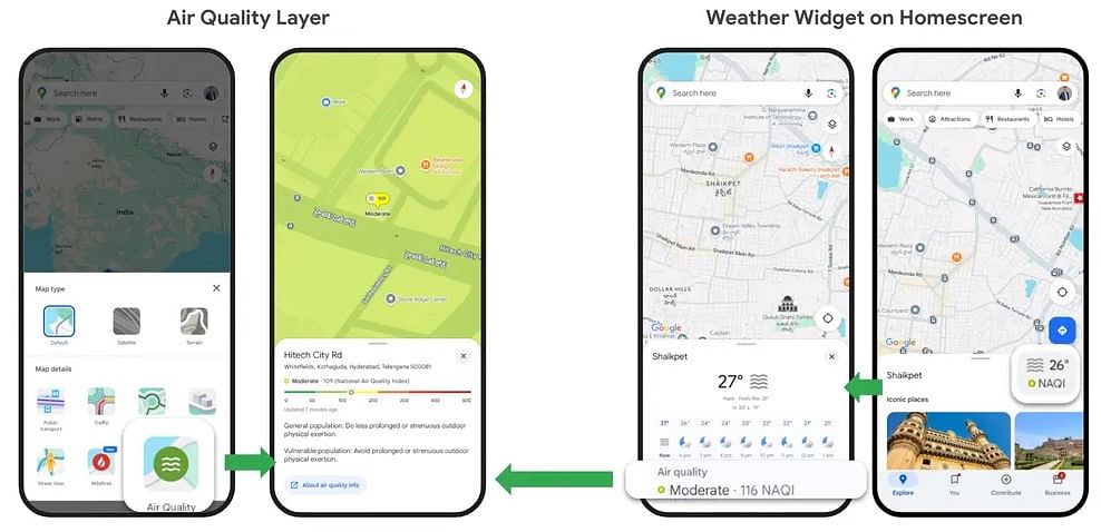 Google Maps and Weather widget (on Android phones) offers more detailed information on AQI of India cities.