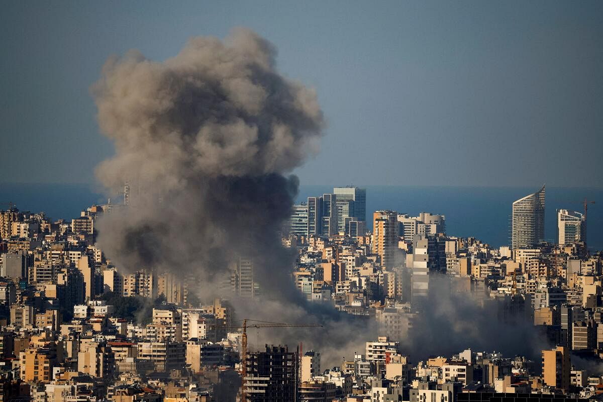 Smoke billows over Beirut's southern suburbs, after an Israeli strike, amid the ongoing hostilities between Hezbollah and Israeli forces, as seen from Baabda, Lebanon November 22, 2024.