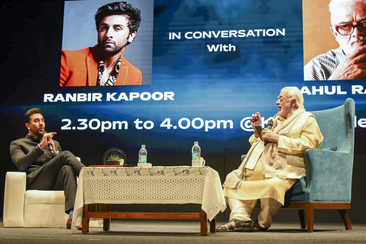 Actor Ranbir Kapoor in conversation with director Rahul Rawail during a session at the 55th International Film Festival of India (IFFI) in Panaji. 