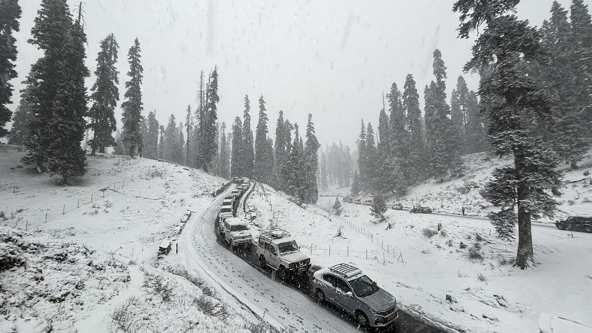 Kashmir Valley receives season's first snowfall.
