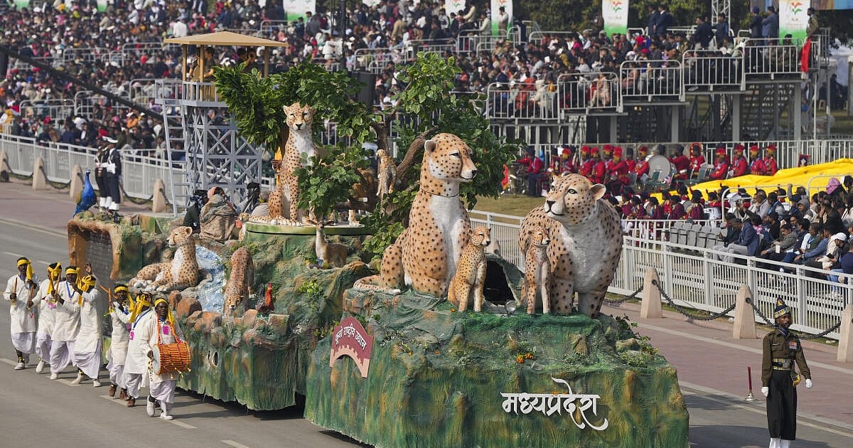 Madhya Pradesh tableau highlights cheetah reintroduction.