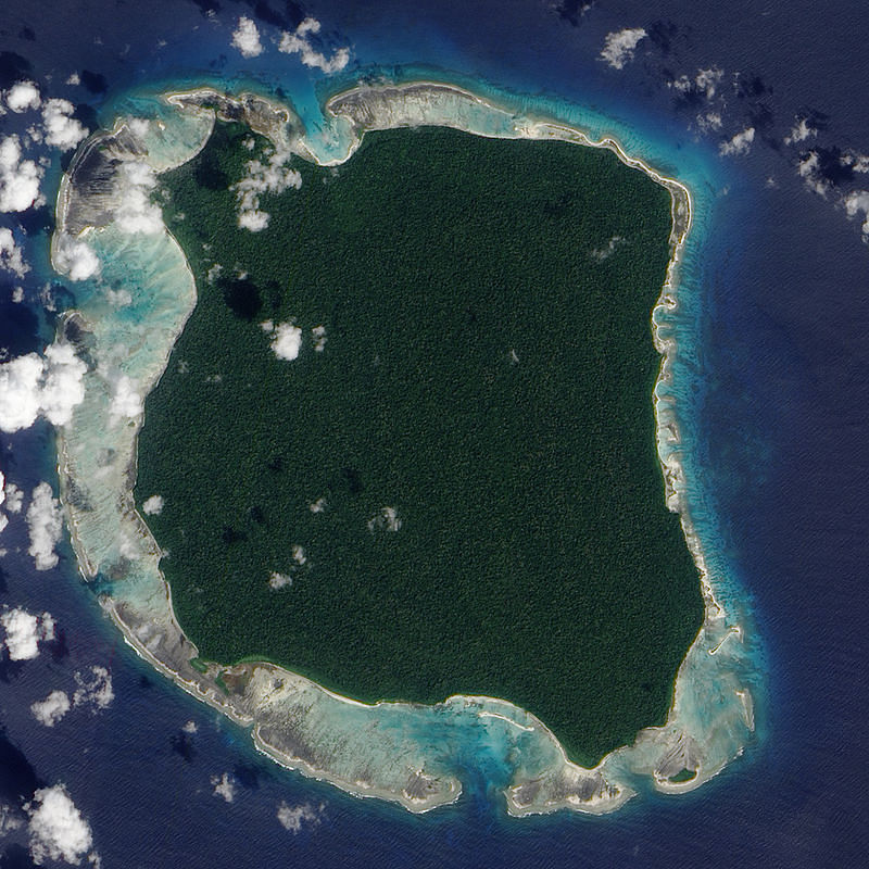 North Sentinel Island, pictured in this photo-like image from the Advanced Land Imager on NASA’s Earth Observing-1 (EO-1) satellite from November 20, 2009. NASA Earth Observatory image created by Jesse Allen, using data provided by the NASA EO-1 team. Caption by Rebecca Lindsey
