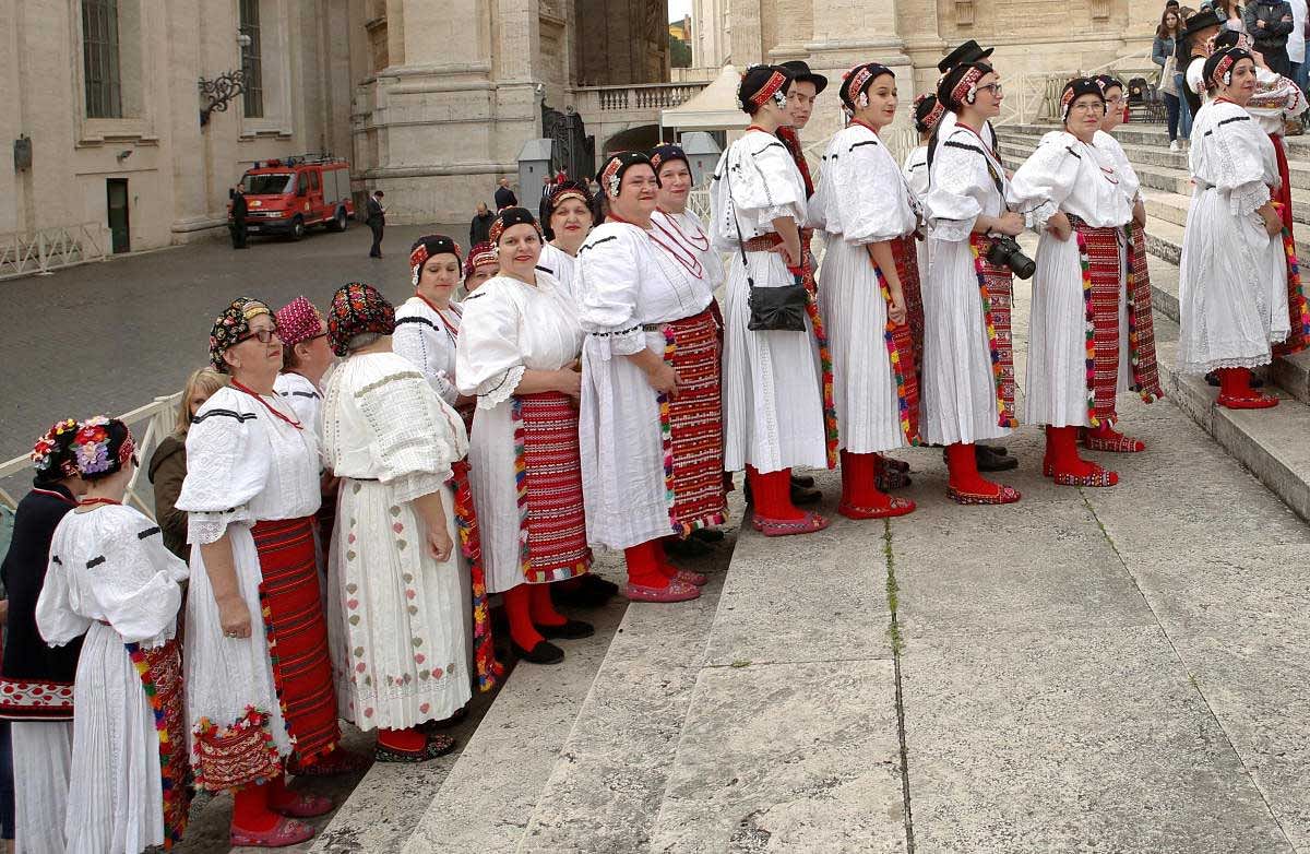 Pilgrims, wearing traditional Croatian clothes, arrive to attend Pope Francis' Wednesday general audience in Saint Peter's square at the Vatican. Reuters Photo