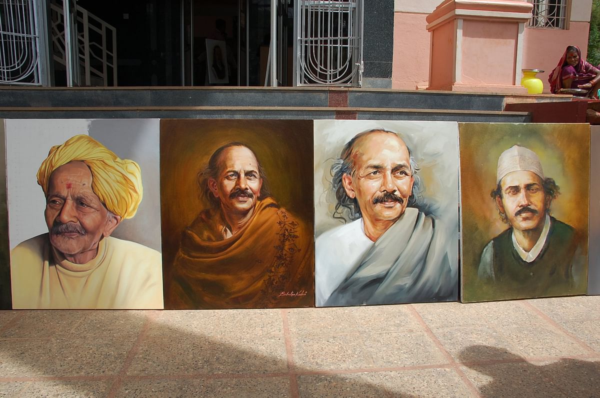 Paintings of Da Ra Bendre at bendre Bhavan in Dharwad. Artistes from all parts of the State had taken part in the three-day camp held when slain scholar M M Kalburgi was the chairman of Dr D R Bendre National Memorial Trust.
