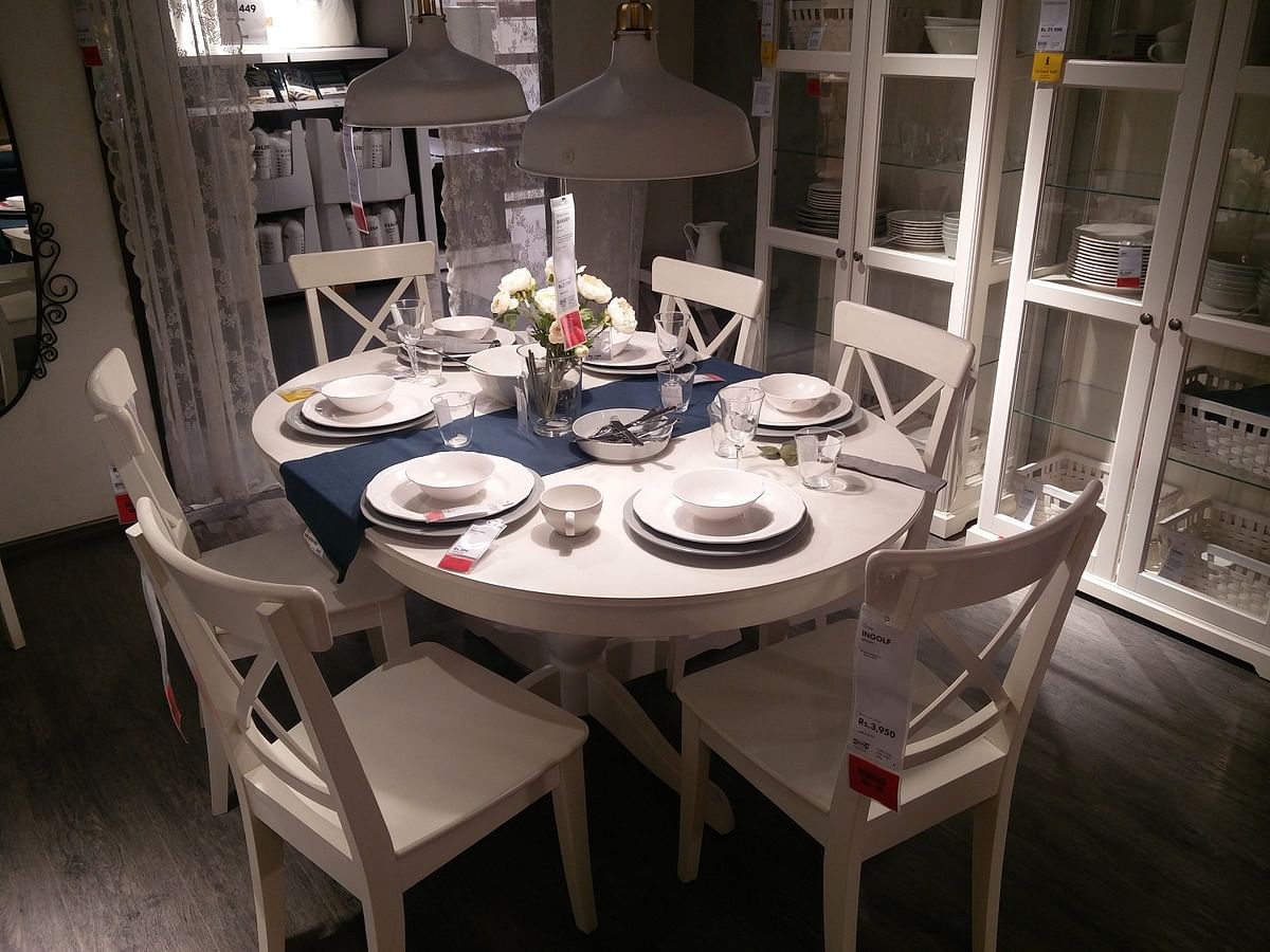 A dining table setting on display in IKEA Hyderabad
