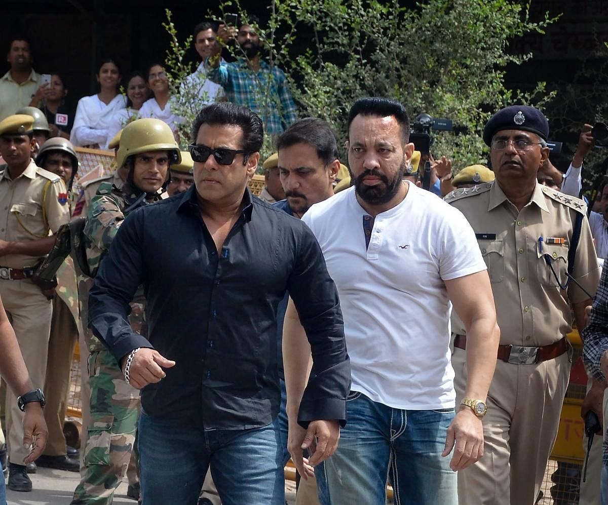 Bollywood actor Salman Khan arrives at the court for a hearing in allegations on Black Buck hunting case, in Jodhpur on Thursday. (PTI Photo)