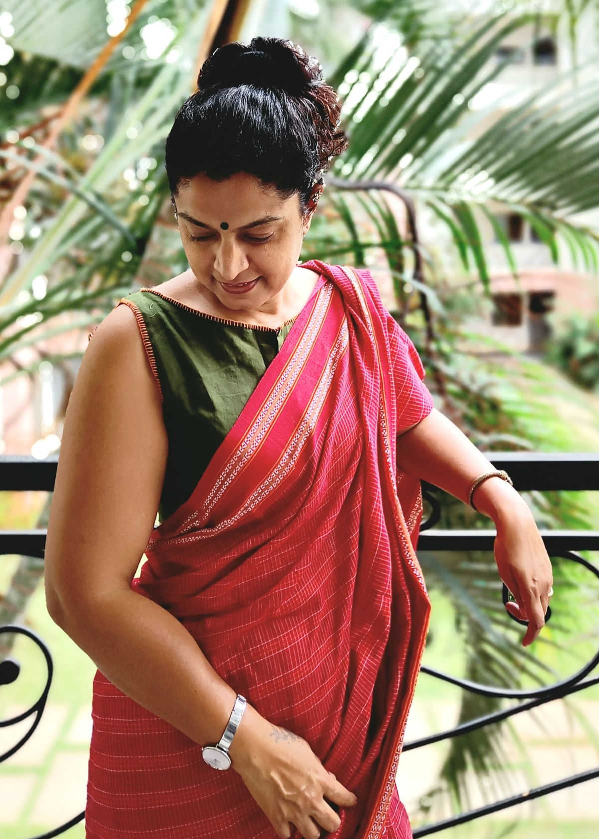 A handwoven cotton Kunbi sari.