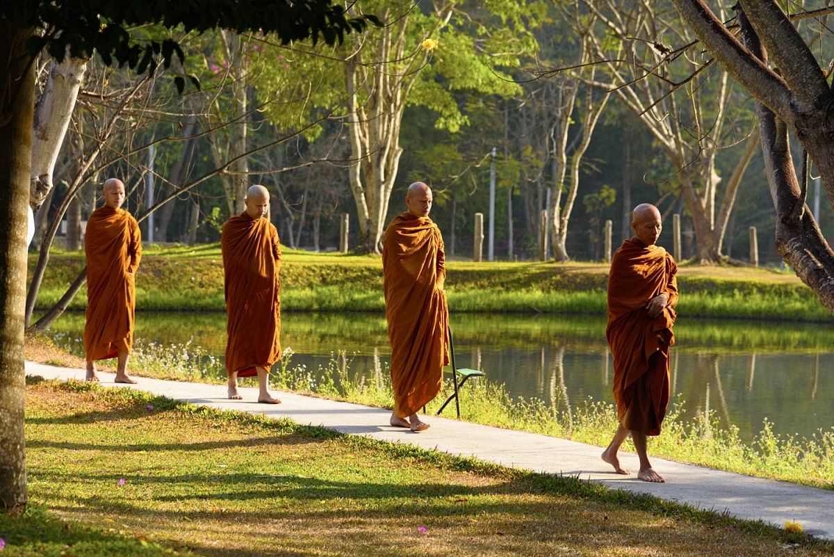 Monks in practice.Buddha is believed to have taught Vipassana as a universal remedy for universal ills.
