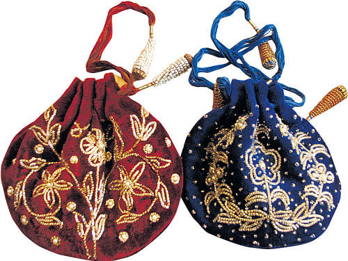 Silk Designer Potli Bag for women with Golden Embroidery and Cheed Moti  Handle | eBay