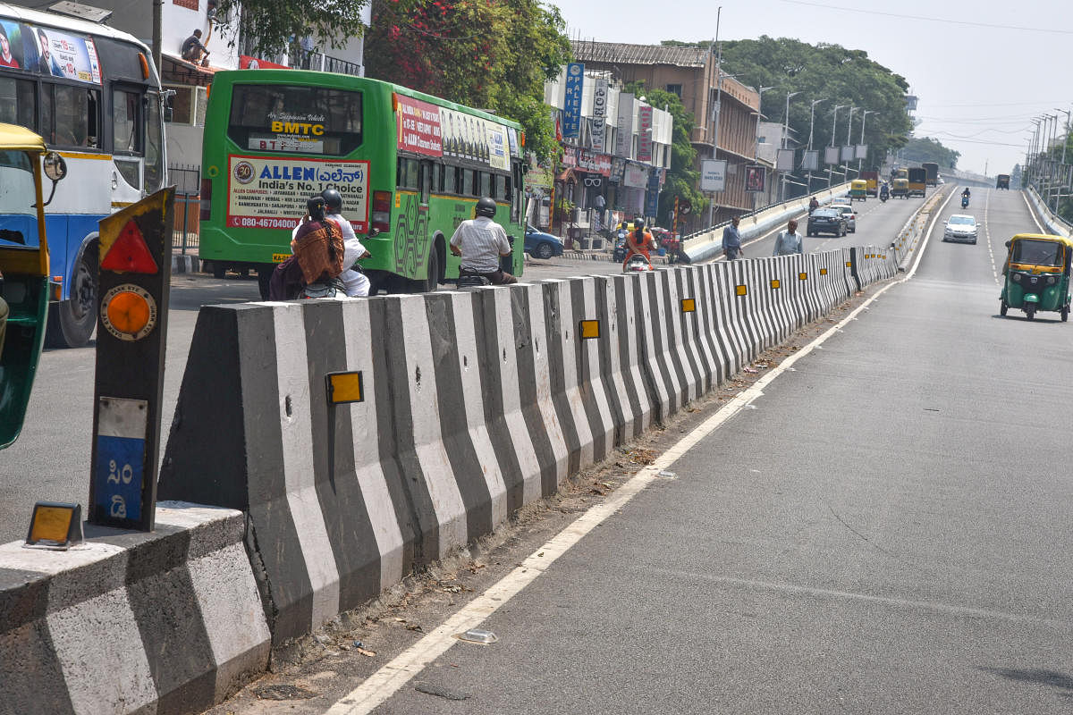 Road divider at Vanivilas Road, Basavanagudi in Bengaluru on Saturday. Photo by S K Dinesh