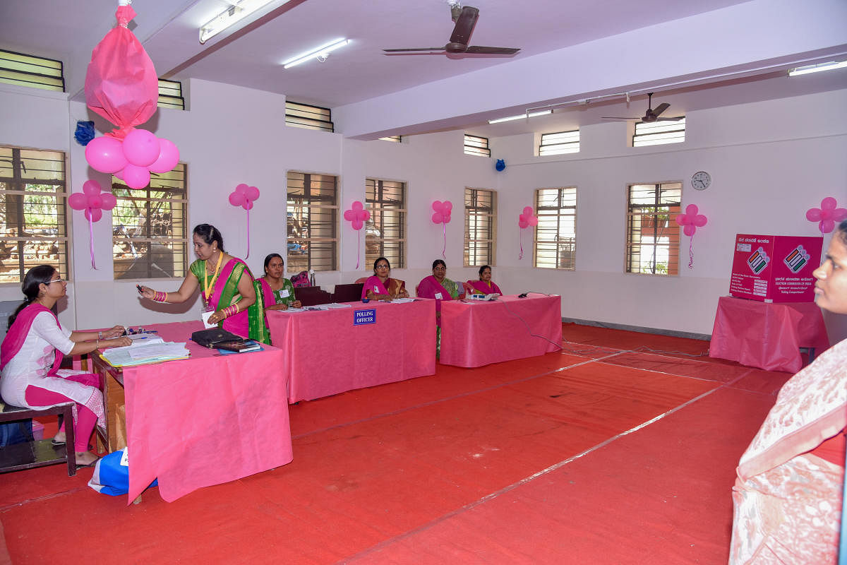 'Womanned' pink booths for the ease of voting by fairer sex