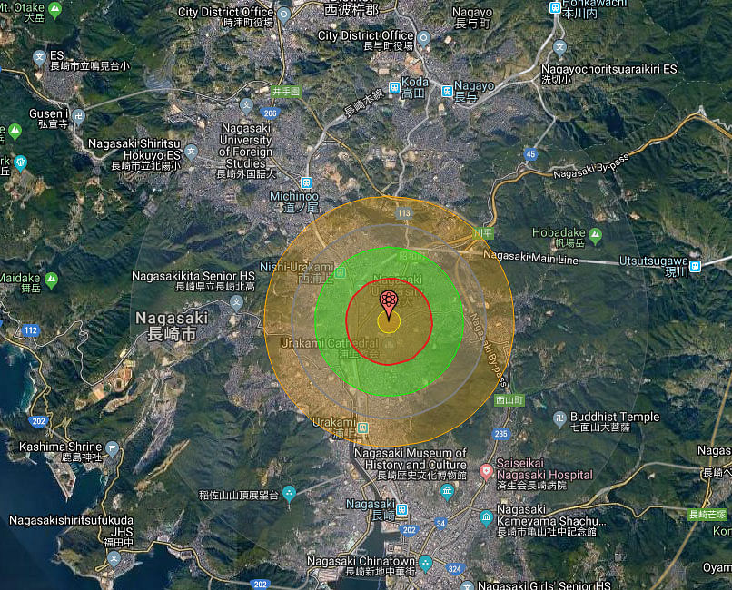 Nagasaki was probably luckier despite the more powerful bomb thanks to the Urakami Valley.