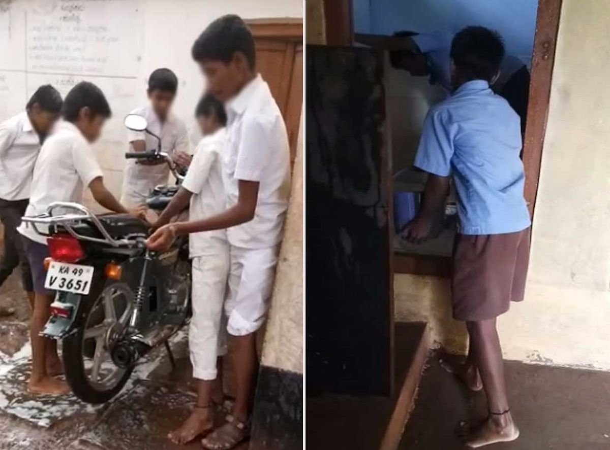 Govt school headmaster forces students to clean toilets