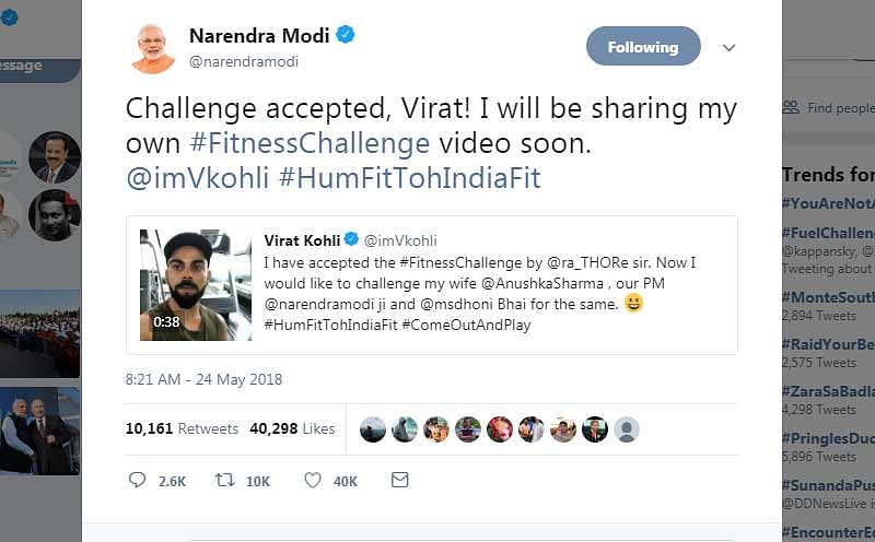 Modi accepts Virat’s fitness challenge