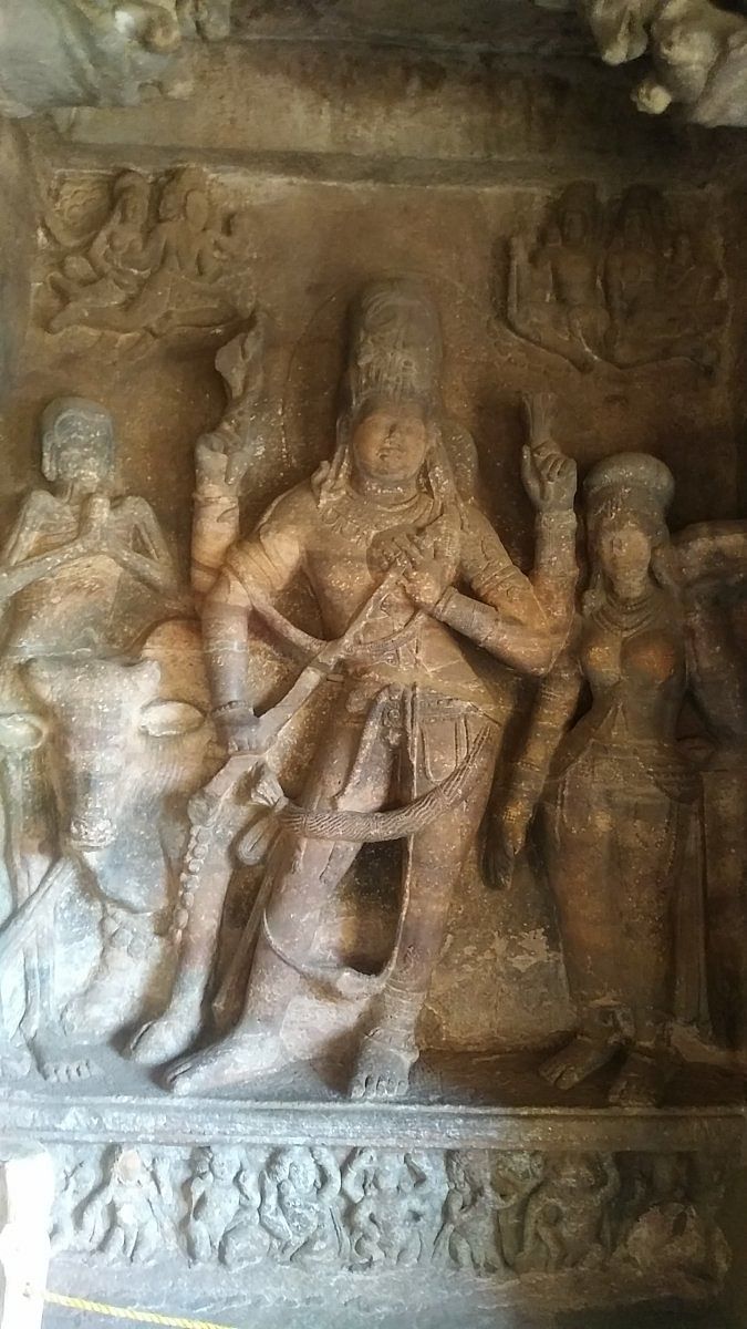 A sculpture in a cave temple in Badami