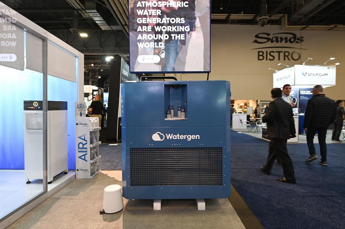 The WaterGen GEN-350 medium-scale atmospheric water generator is displayed at CES 2019 on January 9, 2019 at the Las Vegas Convention Center in Las Vegas. AFP