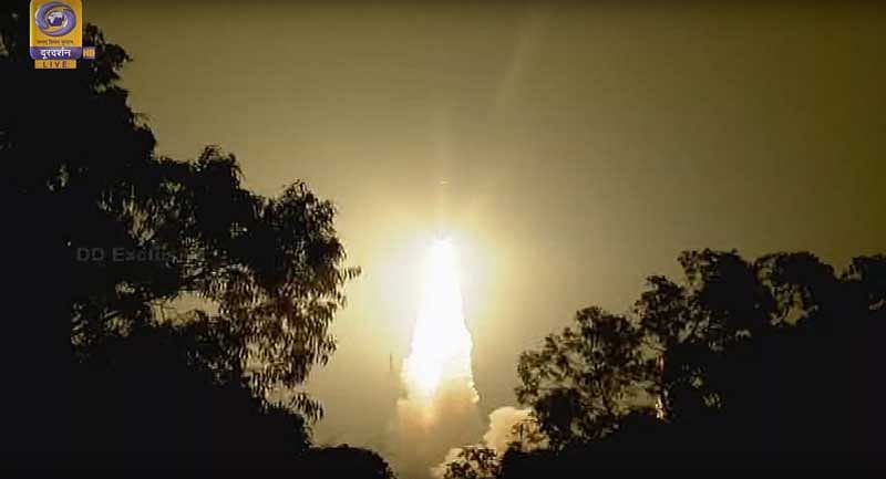PSLV-C44, carrying Microsat-R and Kalamsat, lifts off